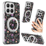 For Xiaomi 17 Case Rotating Kickstand Floral Pattern Leather Coated PC + TPU Anti Drop Phone Cover