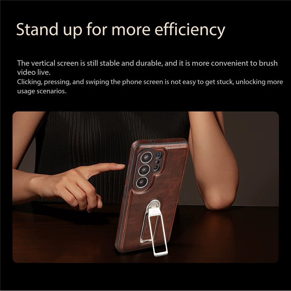 JINDUKA J38 For Samsung Galaxy S24 Ultra Case Anti Drop Anti Scratch Ring Kickstand PU + PC + TPU Phone Back Cover