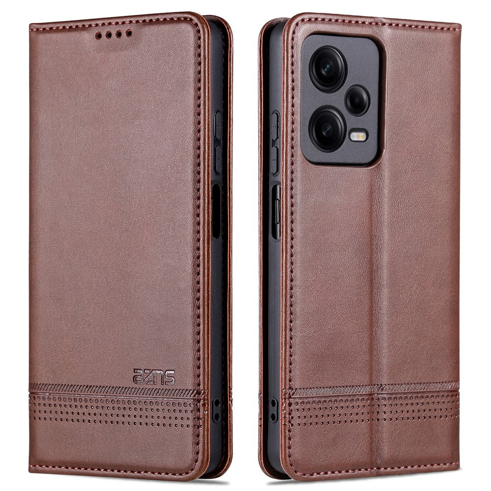 AZNS For Xiaomi Redmi Note 12 Pro+ 5G Cowhide Texture PU Leather Case Magnetic Auto-absorbed Stand Wallet Phone Cover