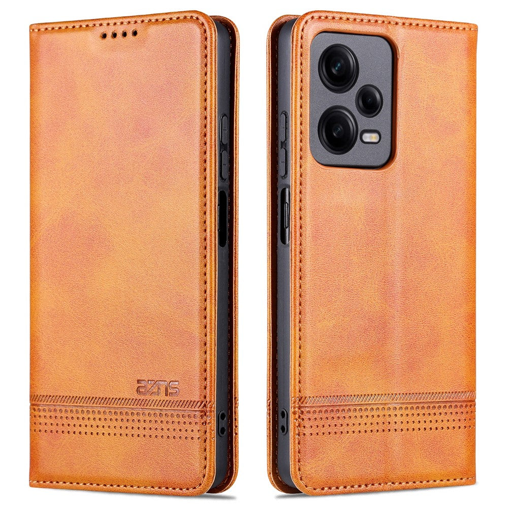 AZNS For Xiaomi Redmi Note 12 Pro+ 5G Cowhide Texture PU Leather Case Magnetic Auto-absorbed Stand Wallet Phone Cover