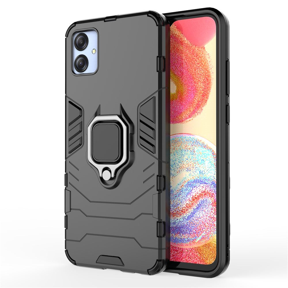 For Samsung Galaxy A04e 4G / F04 4G / M04 4G Ring Kickstand Phone Case PC+TPU Anti-scratch Protective Cover
