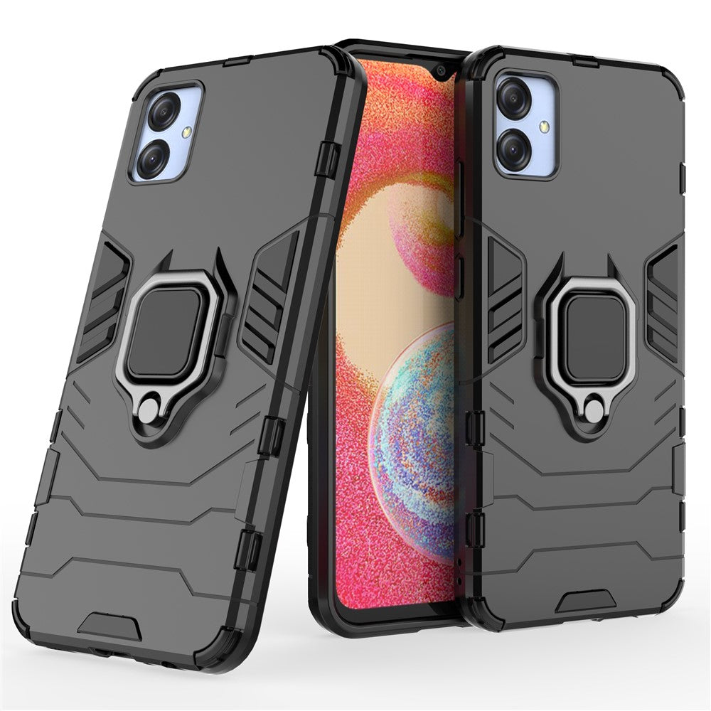 For Samsung Galaxy A04e 4G / F04 4G / M04 4G Ring Kickstand Phone Case PC+TPU Anti-scratch Protective Cover