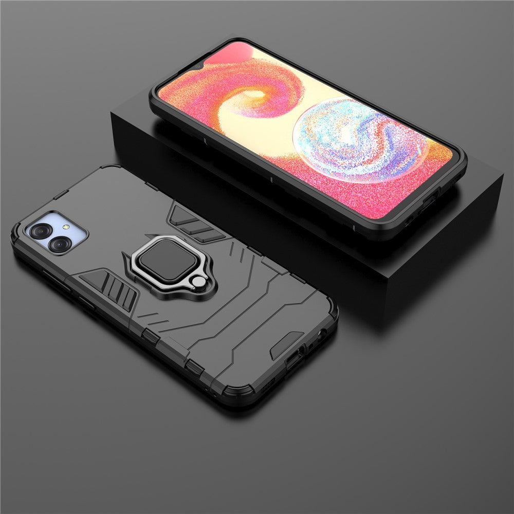 For Samsung Galaxy A04e 4G / F04 4G / M04 4G Ring Kickstand Phone Case PC+TPU Anti-scratch Protective Cover