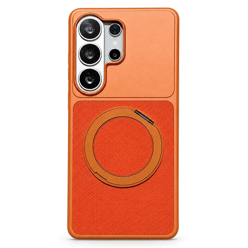 Skal till Samsung Galaxy S25 Ultra med roterande stativ i PU-läder, metallfinish, anti-fingeravtrycksskyddande mobilskal