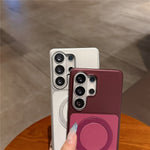 Skal till Samsung Galaxy S25 Ultra med roterande stativ i PU-läder, metallfinish, anti-fingeravtrycksskyddande mobilskal