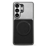 Skal till Samsung Galaxy S25 Ultra med roterande stativ i PU-läder, metallfinish, anti-fingeravtrycksskyddande mobilskal