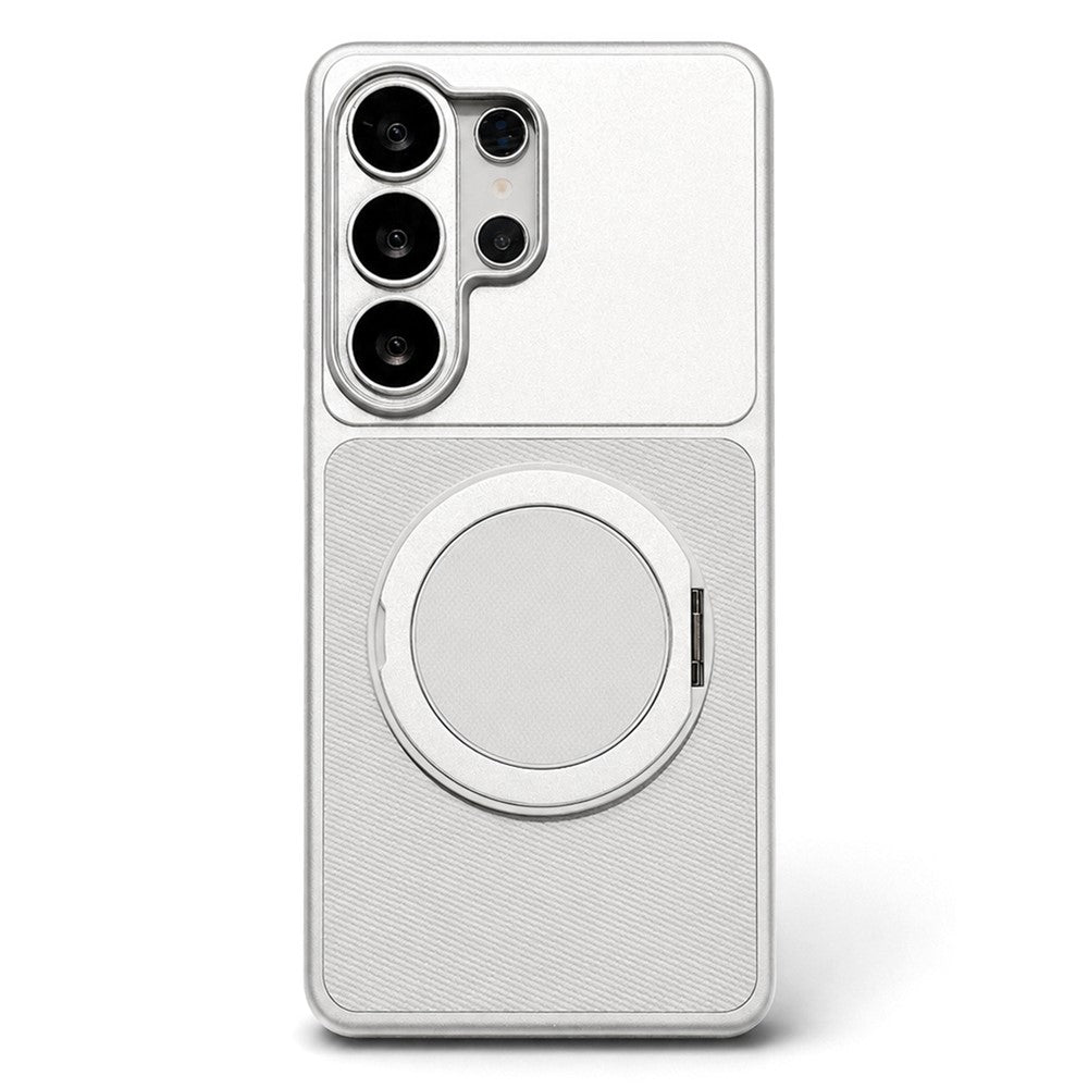 Skal till Samsung Galaxy S25 Ultra med roterande stativ i PU-läder, metallfinish, anti-fingeravtrycksskyddande mobilskal