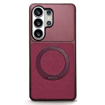 Skal till Samsung Galaxy S25 Ultra med roterande stativ i PU-läder, metallfinish, anti-fingeravtrycksskyddande mobilskal