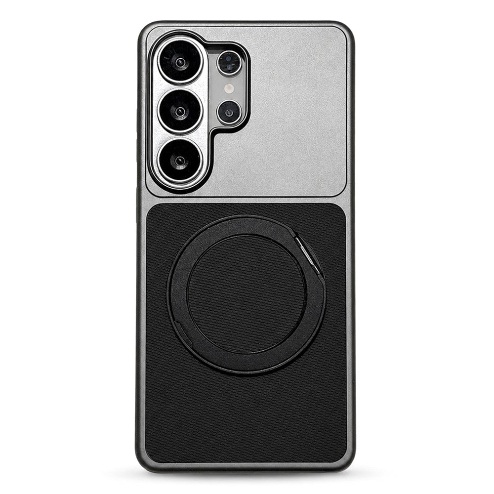 Etui til Samsung Galaxy S26 Ultra med drejeligt stativ i PU-læder, metalfinish og anti-fingeraftryksbeskyttelse