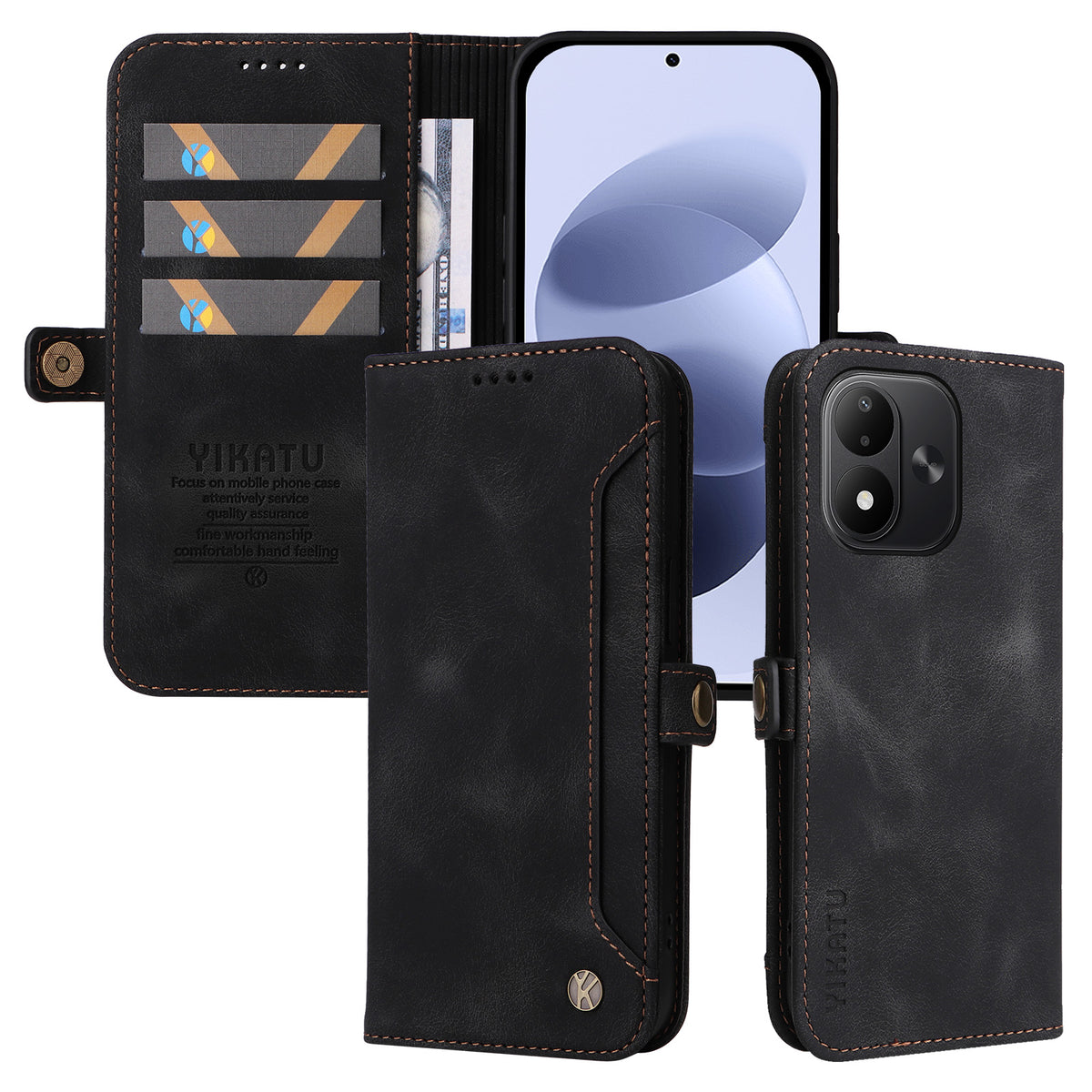 YIKATU til Xiaomi Redmi Note 17 4G (Global) / Xiaomi Redmi Note 17 (Indien/Kina) 5G / Xiaomi Redmi Note 17 5G (Global), YK-002-tegnebogsetui i PU-læder med mobiltelefonrum