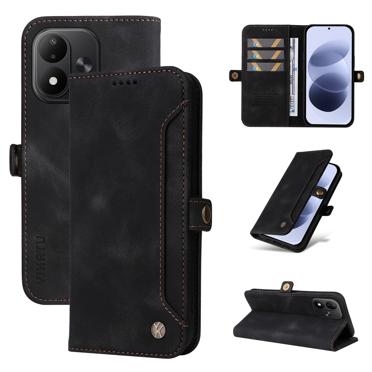 YIKATU til Xiaomi Redmi Note 17 4G (Global) / Xiaomi Redmi Note 17 (Indien/Kina) 5G / Xiaomi Redmi Note 17 5G (Global), YK-002-tegnebogsetui i PU-læder med mobiltelefonrum