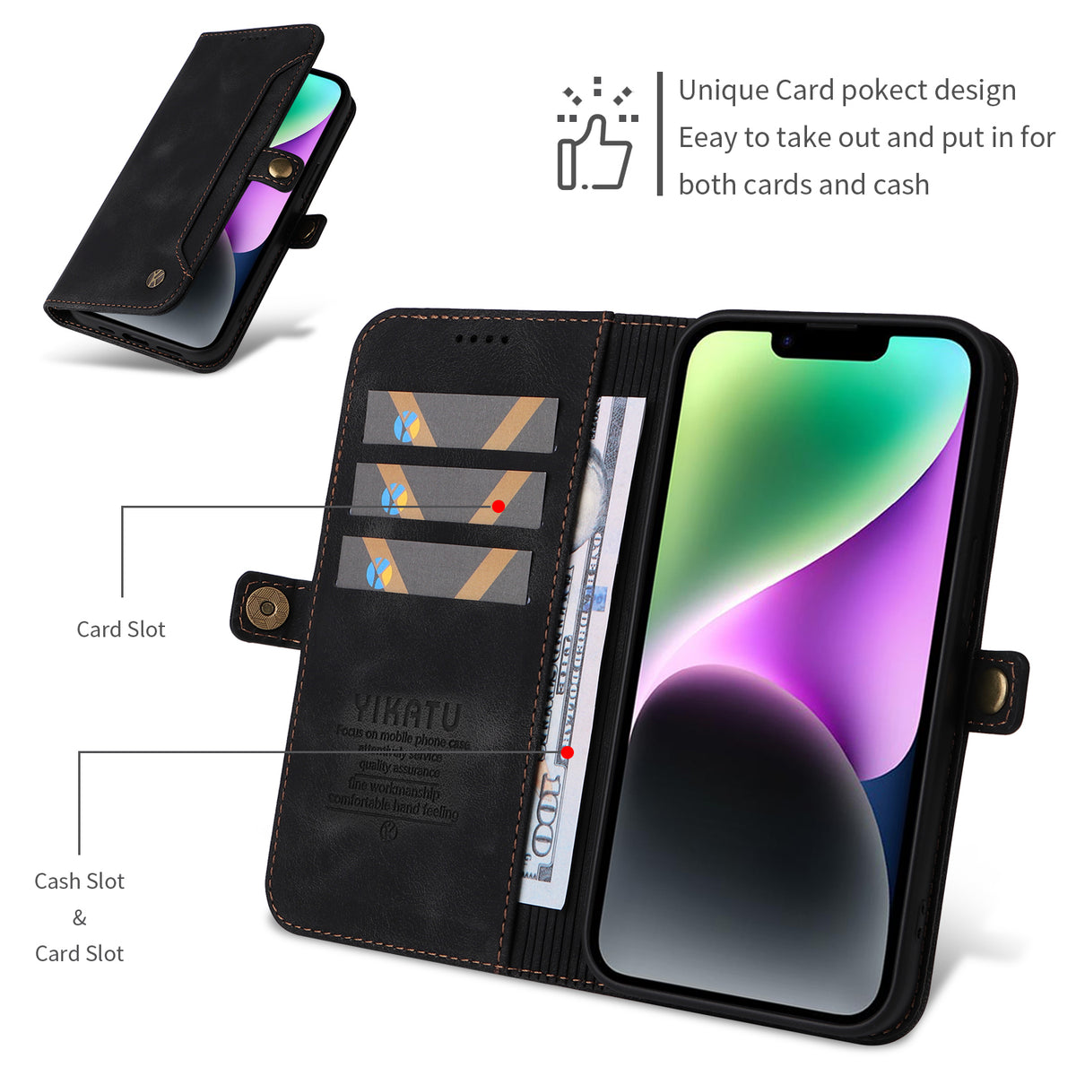YIKATU til Xiaomi Redmi Note 17 4G (Global) / Xiaomi Redmi Note 17 (Indien/Kina) 5G / Xiaomi Redmi Note 17 5G (Global), YK-002-tegnebogsetui i PU-læder med mobiltelefonrum
