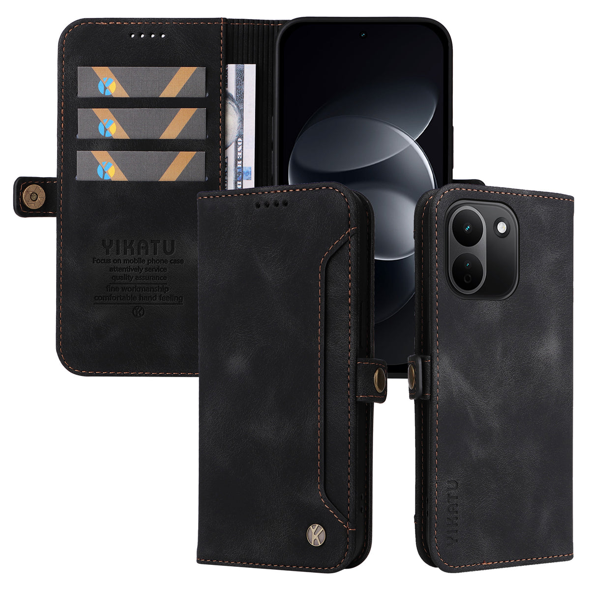 YIKATU för Xiaomi Redmi Note 17 Pro+ 5G / Xiaomi Redmi Note 17 Pro Max 5G YK-002 Plånboksfodral i PU-läder med mobilfack och yttre korthållare