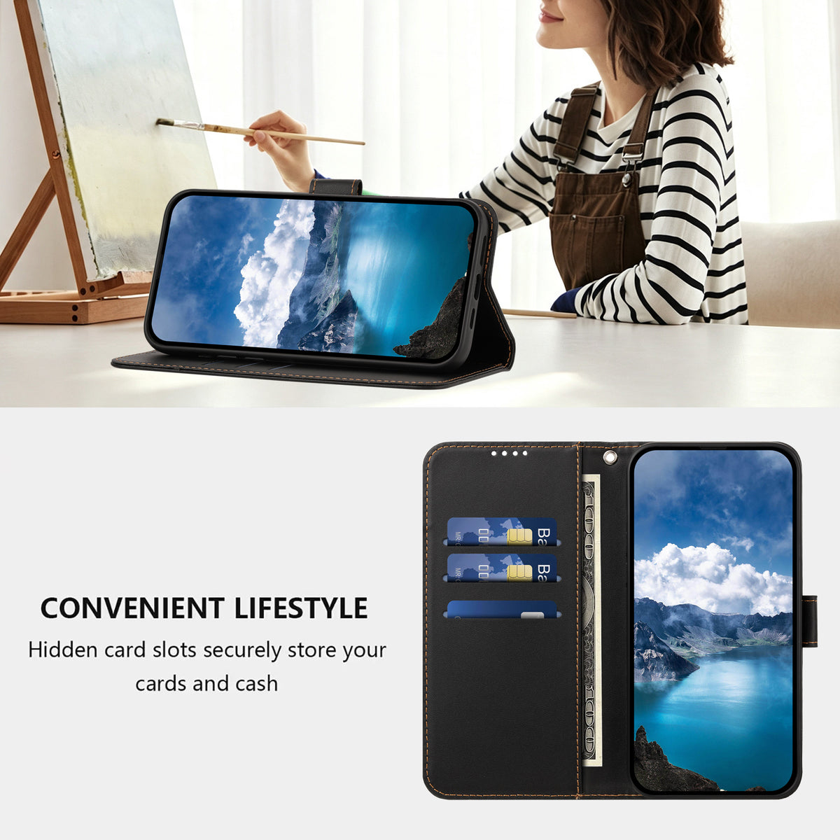 Läderfodral för Xiaomi 18 Pro, plånboksfodral, enfärgat, fallskyddande mobilfodral
