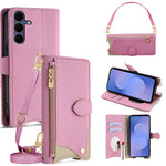 For Samsung Galaxy S25 FE Leather Case Fishtail Design Folding Stand Wallet Phone Cover with Mirror Long Strap Short Strap