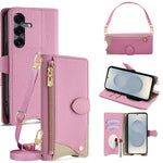 For Samsung Galaxy S25 Leather Case Fishtail Design Folding Stand Wallet Phone Cover with Mirror Long Strap Short Strap