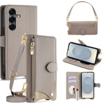 For Samsung Galaxy S25 Leather Case Fishtail Design Folding Stand Wallet Phone Cover with Mirror Long Strap Short Strap