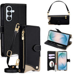 Läderfodral för Samsung Galaxy S26+ med fiskstjärtsdesign, vikbart stativ, plånboksfodral med spegel, långt armband, kort armband