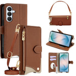 Läderfodral för Samsung Galaxy S26+ med fiskstjärtsdesign, vikbart stativ, plånboksfodral med spegel, långt armband, kort armband