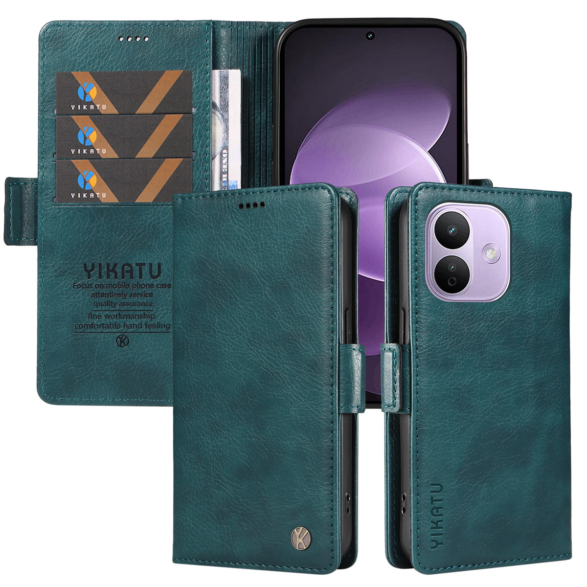 YIKATU för Xiaomi Redmi Note 17 Pro 5G-skal YK-007 Litchitexturerat PU-läderplånboksfodral
