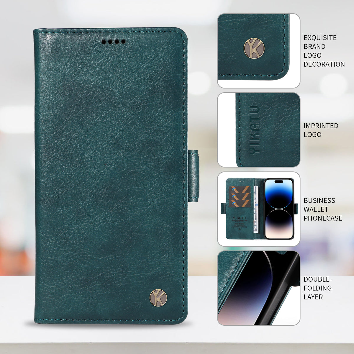 YIKATU för Xiaomi Redmi Note 17 Pro 5G-skal YK-007 Litchitexturerat PU-läderplånboksfodral