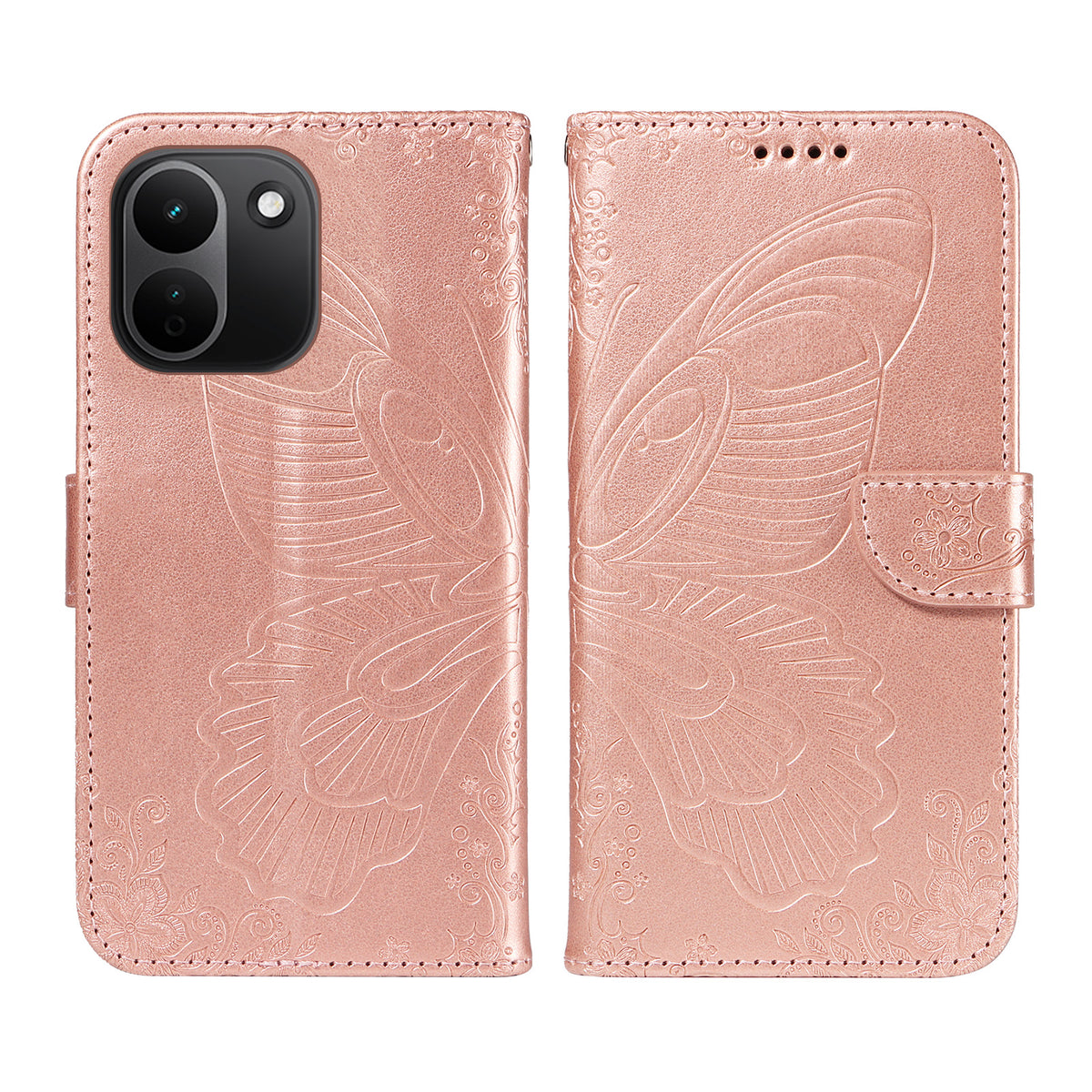 Xiaomi Redmi Note 17 Pro+ 5G / Xiaomi Redmi Note 17 Pro Max 5G-skal med fjärilsmönster, PU-läder, vikbart skydd, mobilskal