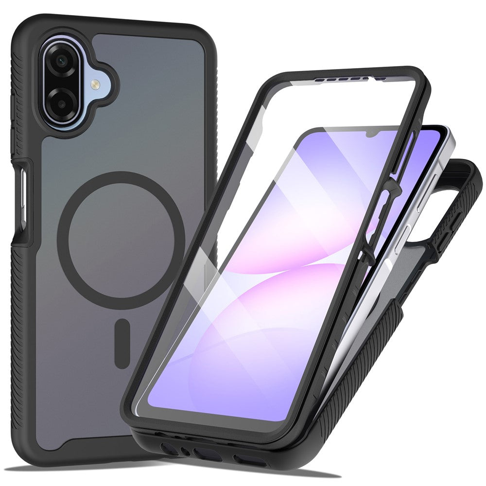 Magnetisk mobilcover til Samsung Galaxy A08 4G / A07s 4G / A07 5G / A07 4G / A06 5G / A06 4G, 3-i-1 gennemsigtigt cover med touchskærm, PC- og TPU-bagside med PET-skærmfilm