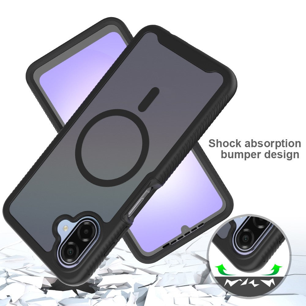 Magnetiskt mobilskal för Samsung Galaxy A08 4G / A07s 4G / A07 5G / A07 4G / A06 5G / A06 4G 3-i-1 genomskinlig hud pekskärm PC TPU baksida med PET-skärmfilm