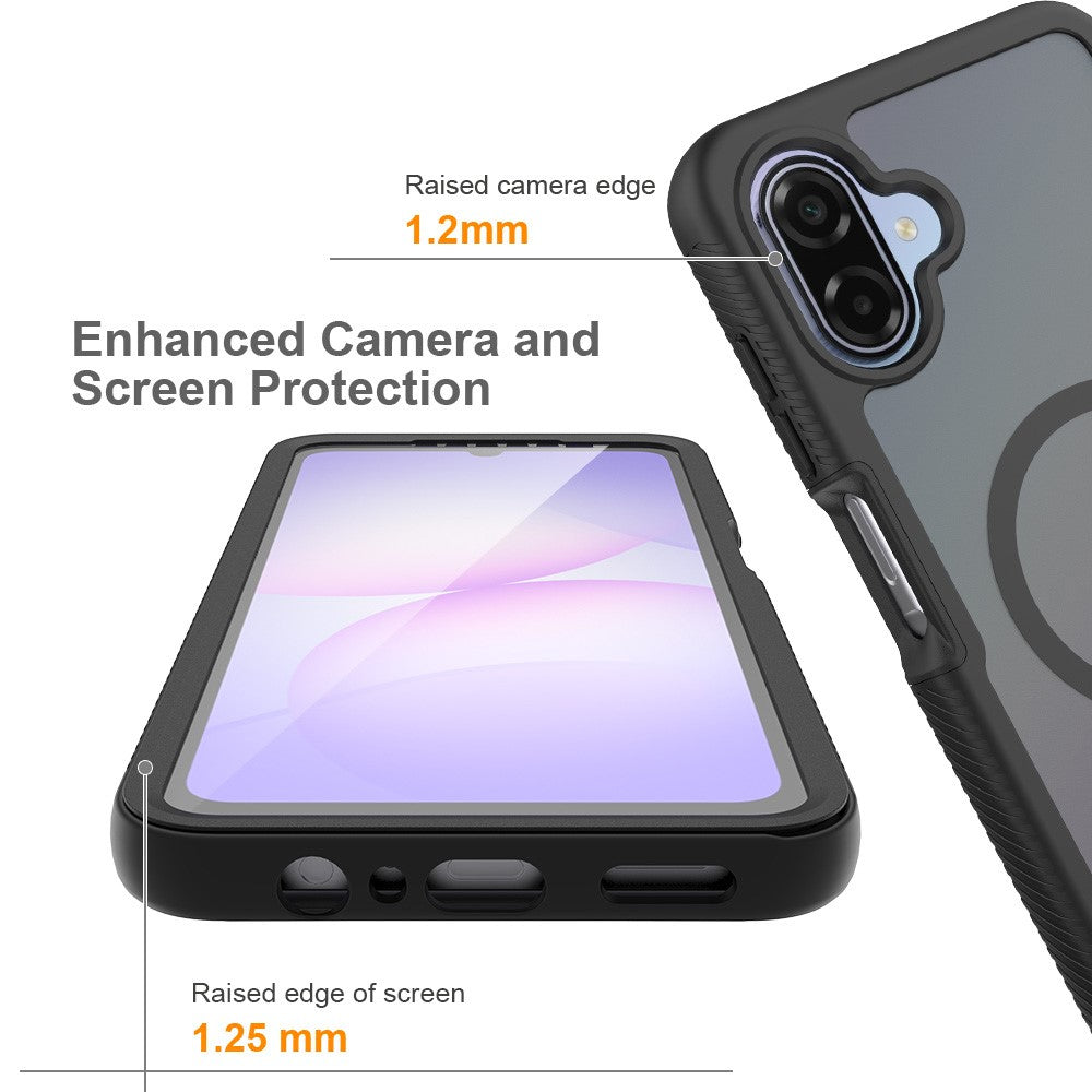 Magnetisk mobilcover til Samsung Galaxy A08 4G / A07s 4G / A07 5G / A07 4G / A06 5G / A06 4G, 3-i-1 gennemsigtigt cover med touchskærm, PC- og TPU-bagside med PET-skærmfilm