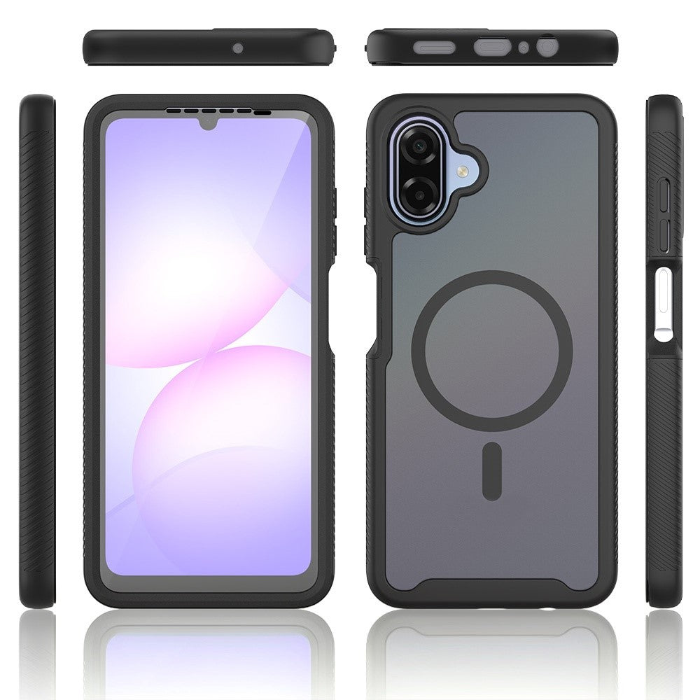 Magnetisk mobilcover til Samsung Galaxy A08 4G / A07s 4G / A07 5G / A07 4G / A06 5G / A06 4G, 3-i-1 gennemsigtigt cover med touchskærm, PC- og TPU-bagside med PET-skærmfilm