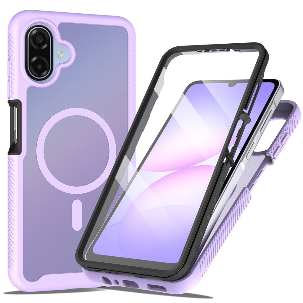 Magnetisk mobilcover til Samsung Galaxy A08 4G / A07s 4G / A07 5G / A07 4G / A06 5G / A06 4G, 3-i-1 gennemsigtigt cover med touchskærm, PC- og TPU-bagside med PET-skærmfilm