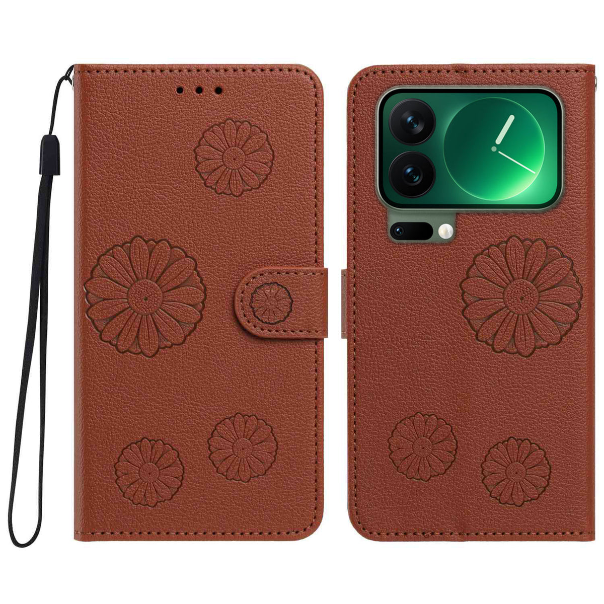 Xiaomi 17 Pro Daisy Mönstrat PU-läder Plånboksfodral med Handledsrem