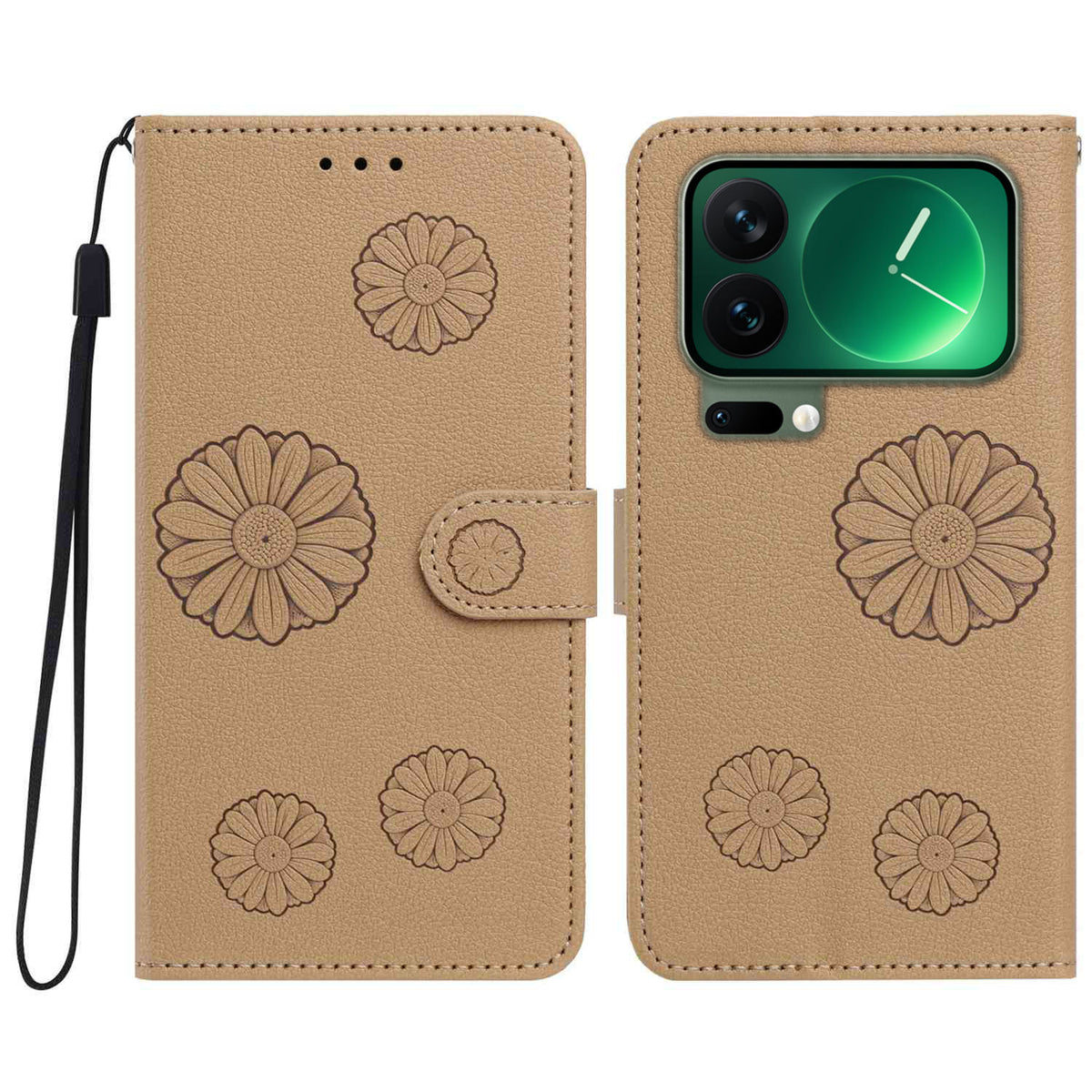 Xiaomi 17 Pro Daisy Mönstrat PU-läder Plånboksfodral med Handledsrem