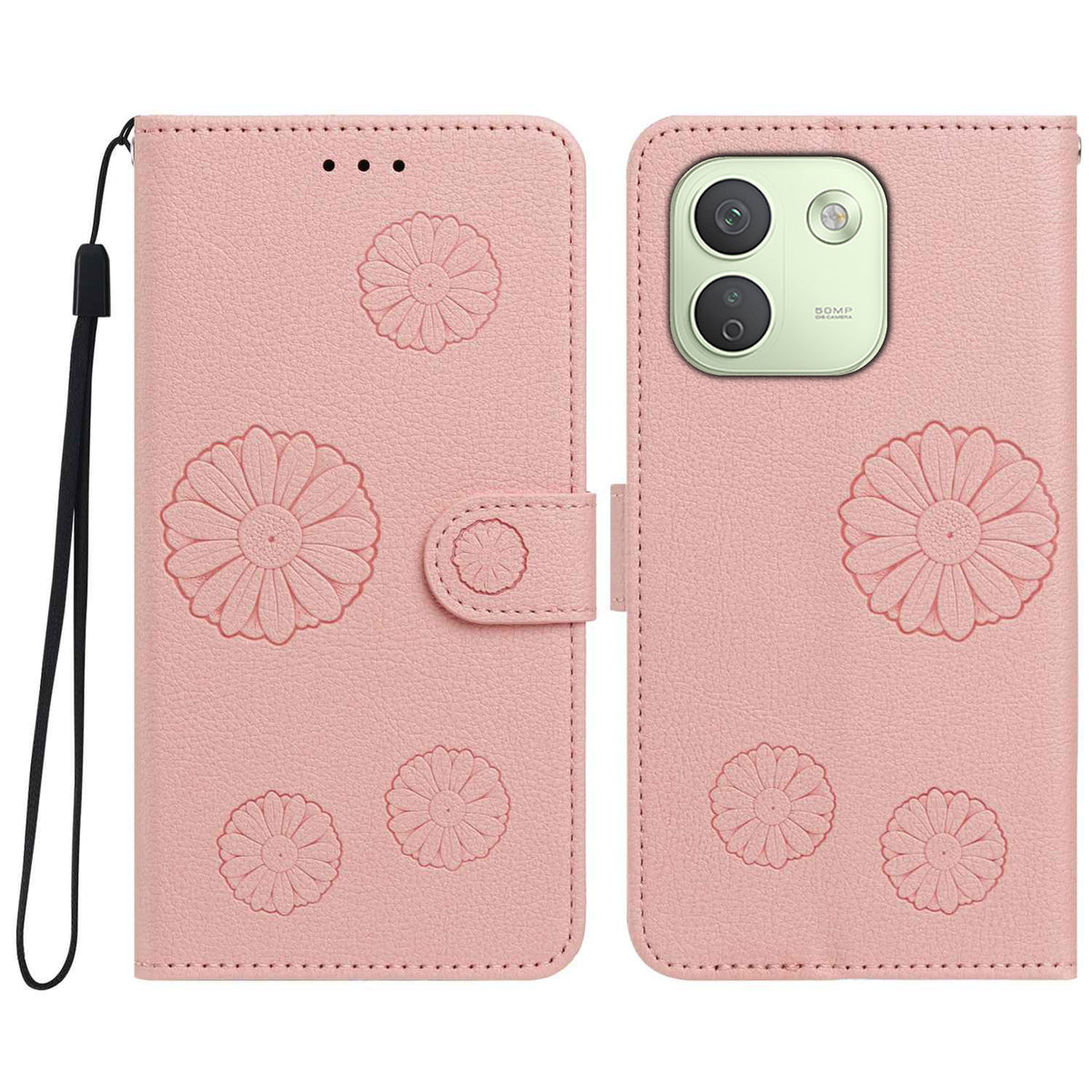 Xiaomi Redmi Note 17 Pro+ 5G / Xiaomi Redmi Note 17 Pro Max 5G Plånboksfodral i PU-läder med daisymönster och handledsrem