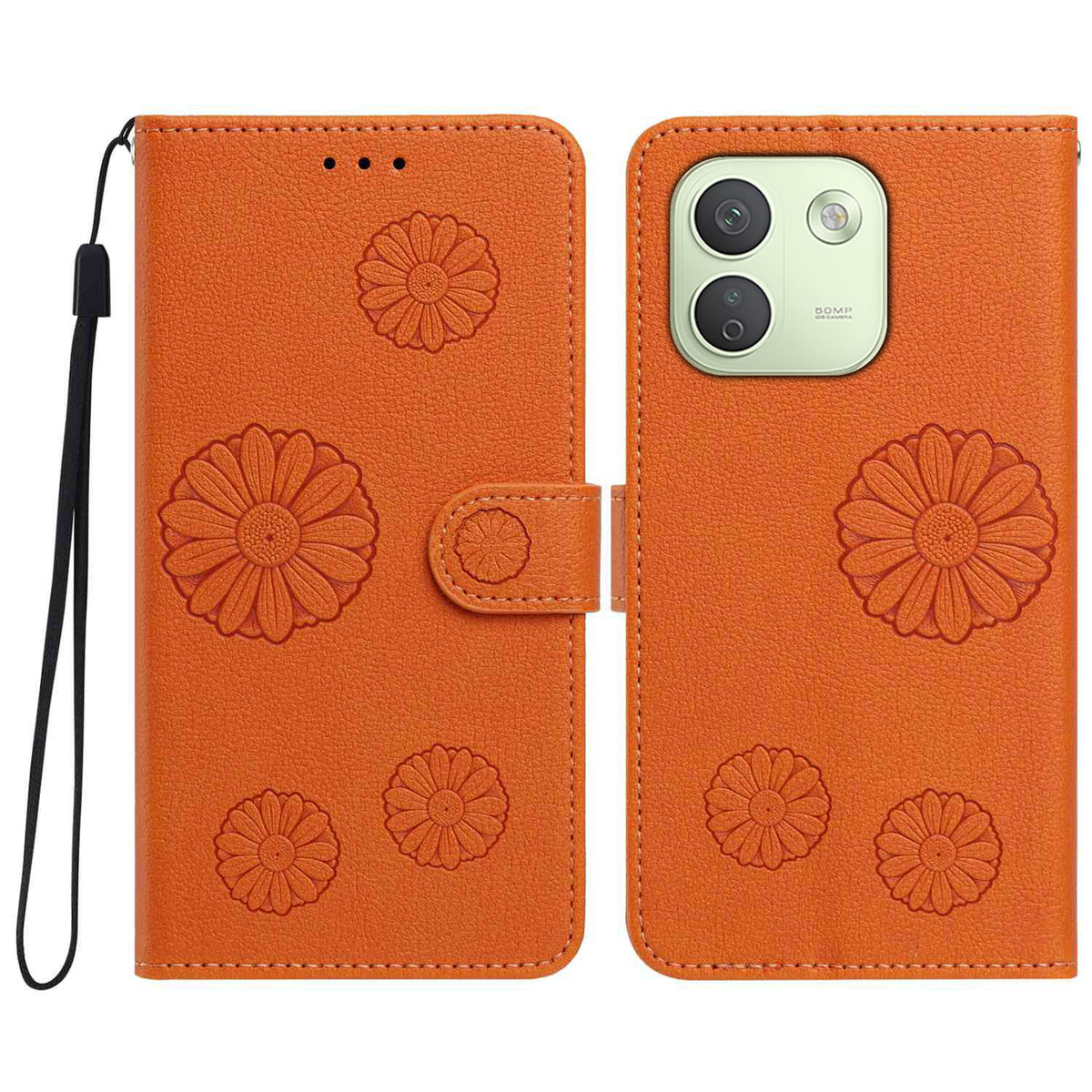 Xiaomi Redmi Note 17 Pro+ 5G / Xiaomi Redmi Note 17 Pro Max 5G Plånboksfodral i PU-läder med daisymönster och handledsrem