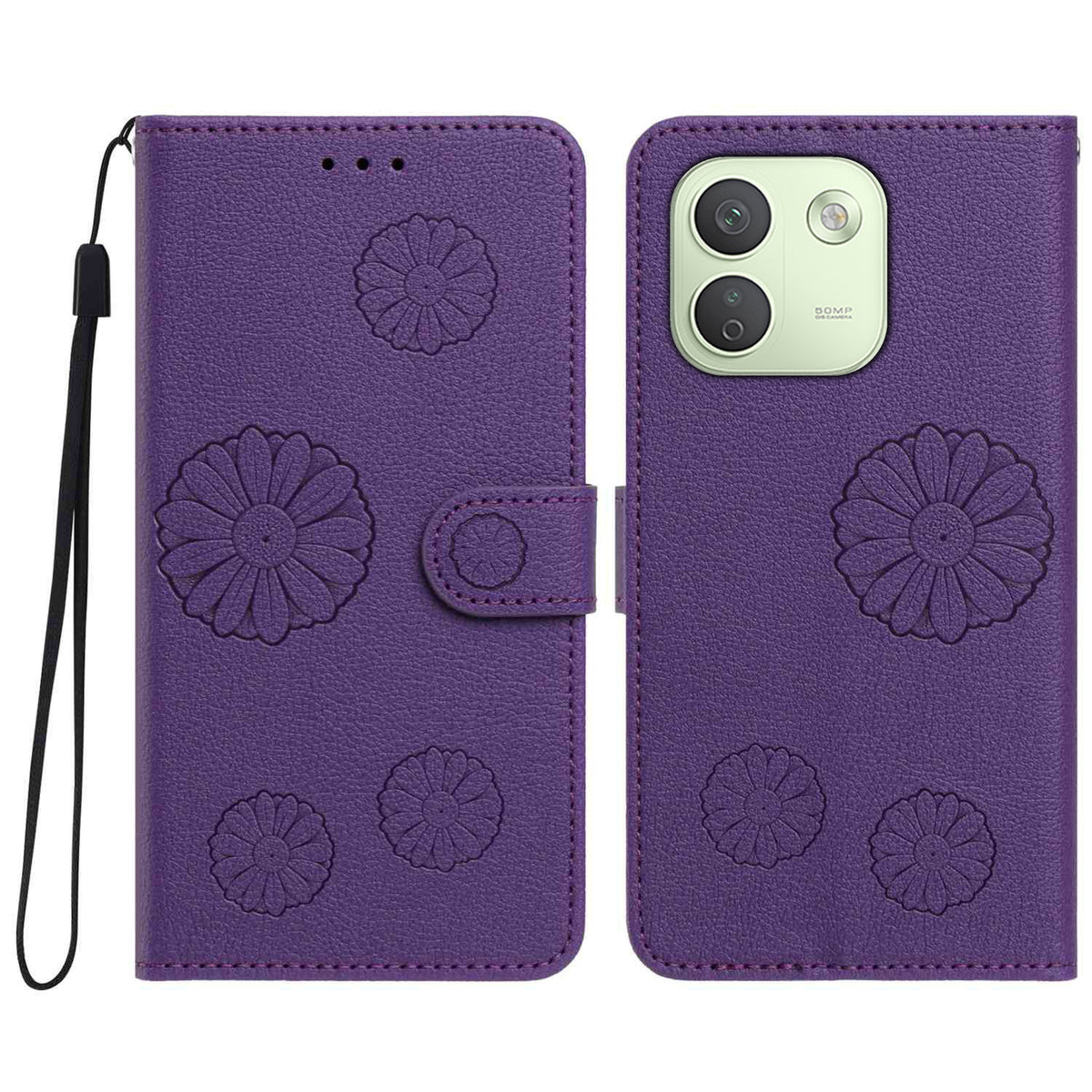 Xiaomi Redmi Note 17 Pro+ 5G / Xiaomi Redmi Note 17 Pro Max 5G Plånboksfodral i PU-läder med daisymönster och handledsrem