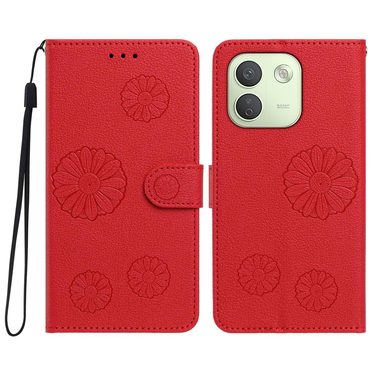 Xiaomi Redmi Note 17 Pro+ 5G / Xiaomi Redmi Note 17 Pro Max 5G Plånboksfodral i PU-läder med daisymönster och handledsrem