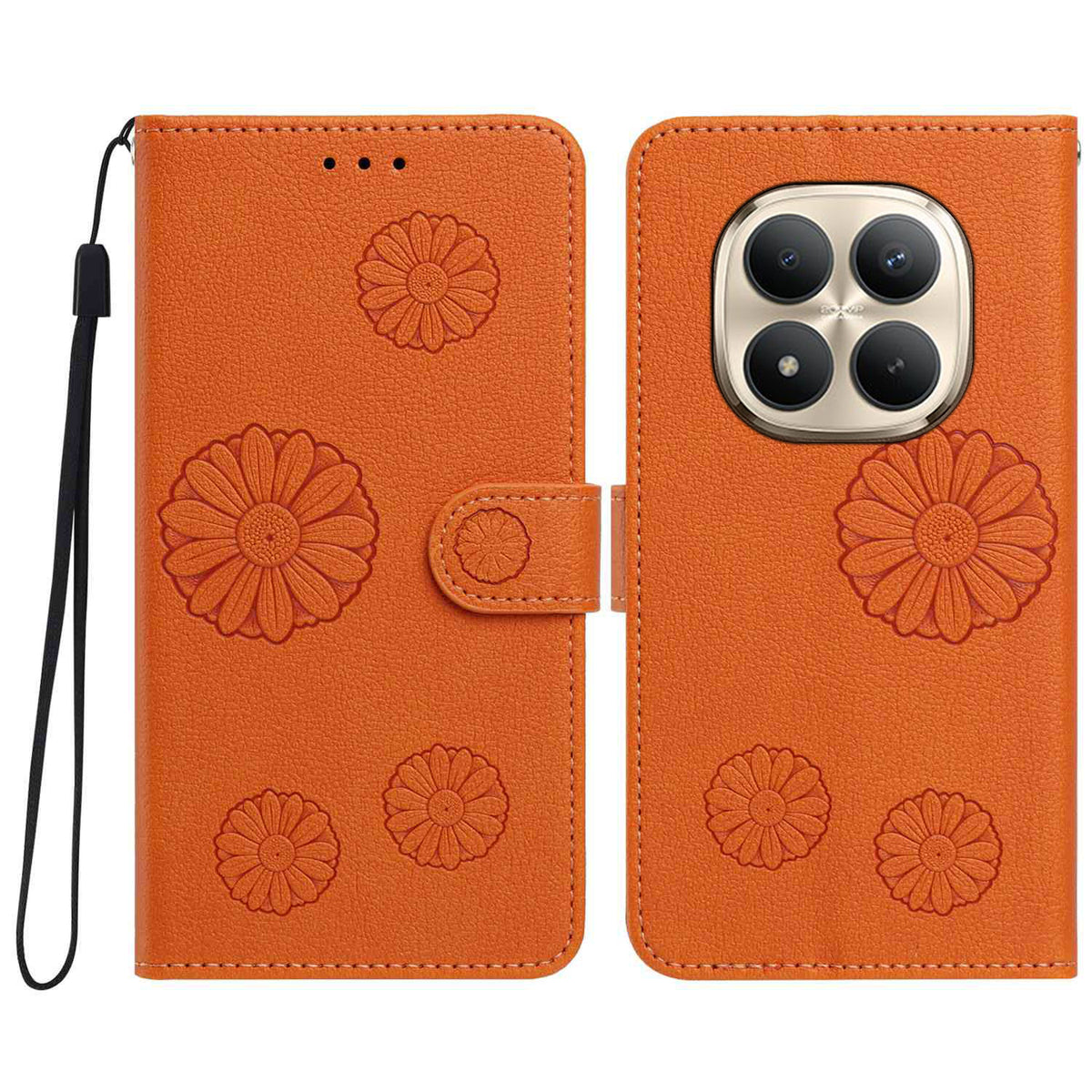 Xiaomi Poco M8 Pro 5G / Xiaomi Redmi Note 15 Pro+ 5G (Global) Plånboksfodral i PU-läder med daisymönster och handledsrem