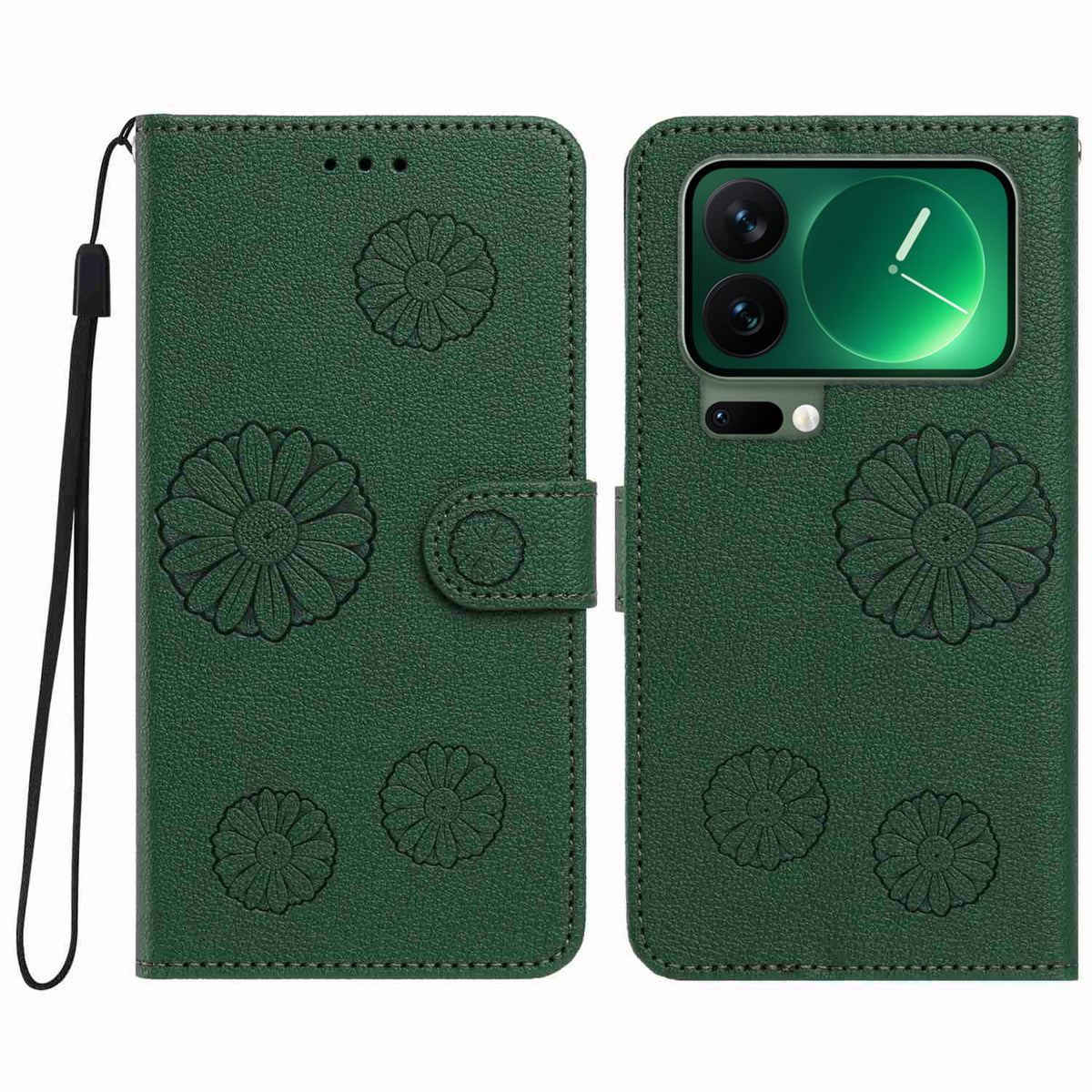 For Xiaomi 17 Pro Max Daisy Pattern PU Leather Wallet Phone Cover with Wrist Strap
