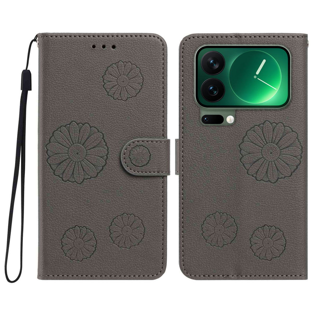For Xiaomi 17 Pro Max Daisy Pattern PU Leather Wallet Phone Cover with Wrist Strap