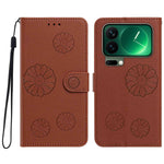 For Xiaomi 17 Pro Max Daisy Pattern PU Leather Wallet Phone Cover with Wrist Strap