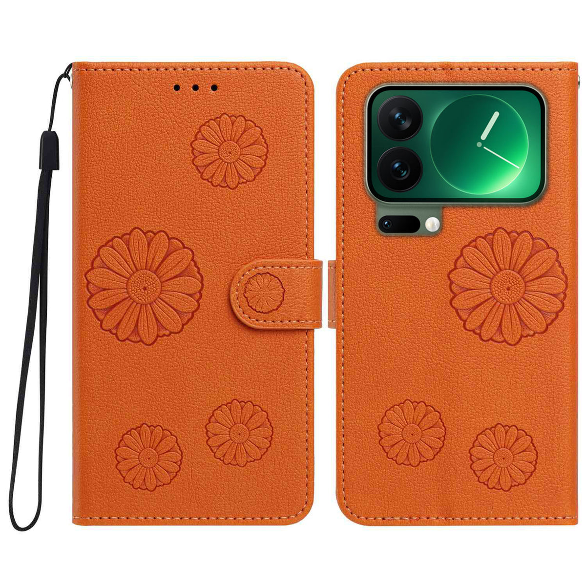 For Xiaomi 17 Pro Max Daisy Pattern PU Leather Wallet Phone Cover with Wrist Strap