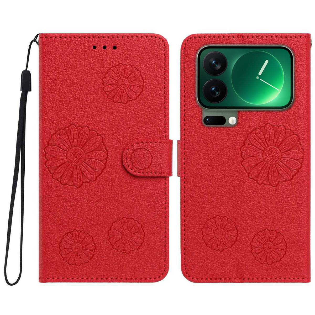 For Xiaomi 17 Pro Max Daisy Pattern PU Leather Wallet Phone Cover with Wrist Strap