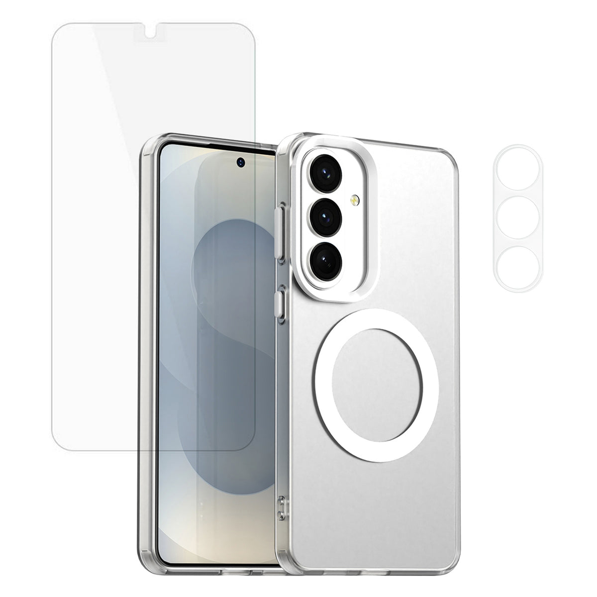 For Samsung Galaxy S24+ Magnetic Case Anti Drop Phone Cover with Camera Lens Protector + Tempered Glass Screen Protector
