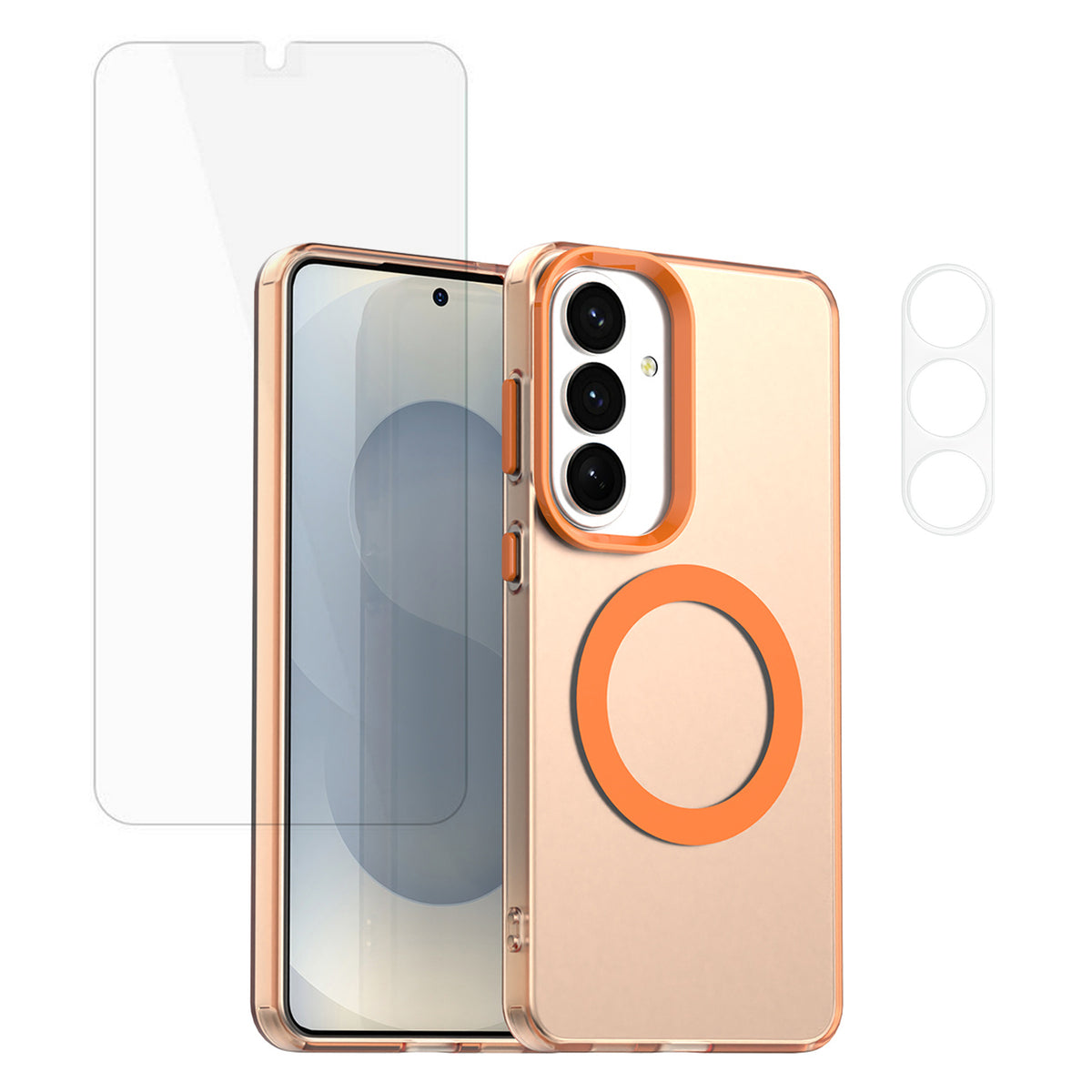 For Samsung Galaxy S24 FE Magnetic Case Anti Drop Phone Cover with Camera Lens Protector + Tempered Glass Screen Protector