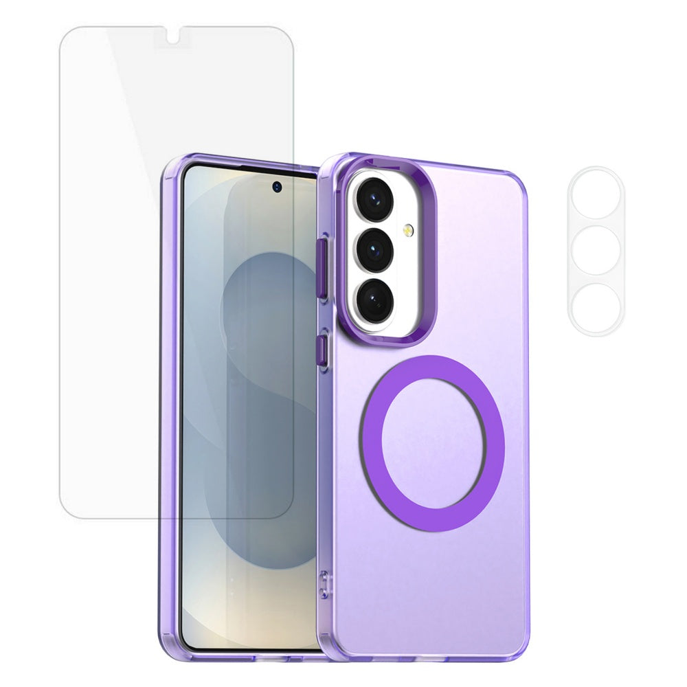 For Samsung Galaxy S24 FE Magnetic Case Anti Drop Phone Cover with Camera Lens Protector + Tempered Glass Screen Protector