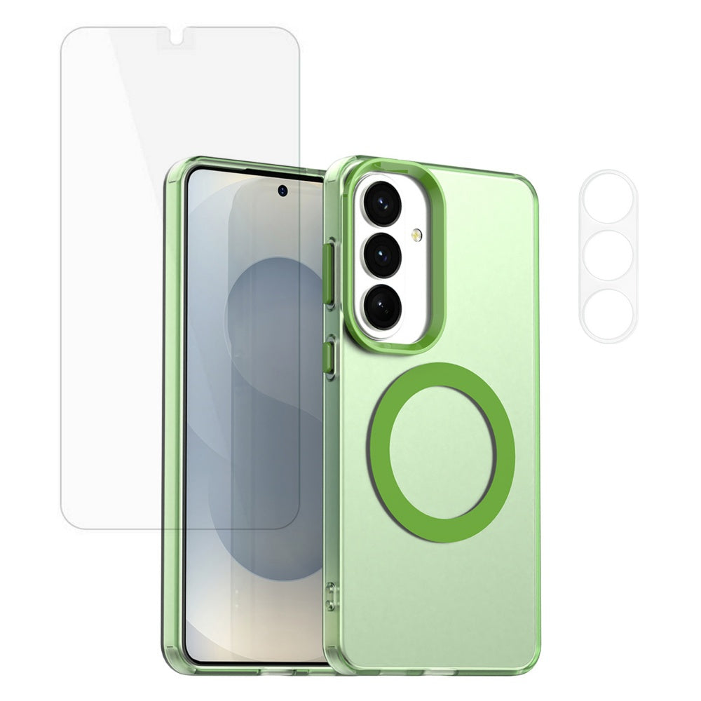 For Samsung Galaxy S24 FE Magnetic Case Anti Drop Phone Cover with Camera Lens Protector + Tempered Glass Screen Protector