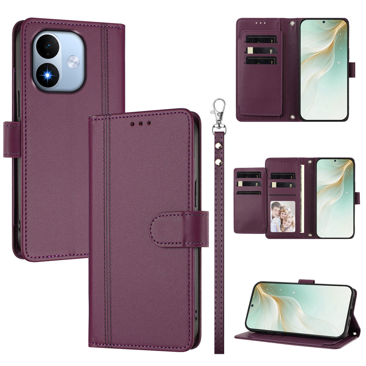 Cover til Xiaomi Redmi Note 17 5G (Global) / Xiaomi Redmi Note 17 (Indien/Kina) 5G / Xiaomi Redmi Note 17 4G (Global), 9 kortlommer, PU-læder, sammenklappeligt tegnebogscover med håndledsrem