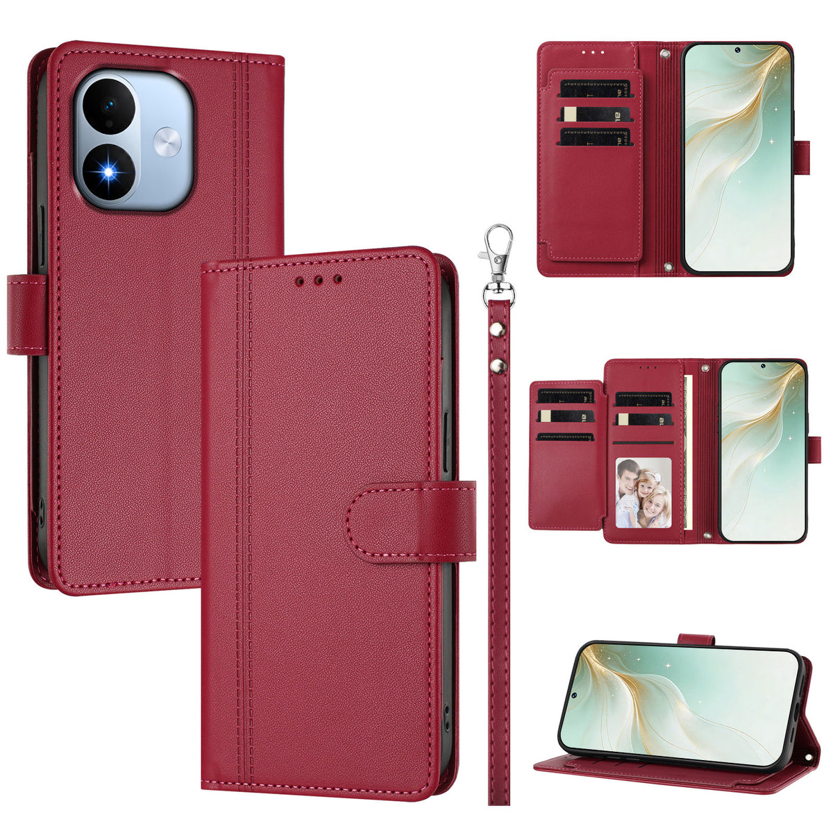 Cover til Xiaomi Redmi Note 17 5G (Global) / Xiaomi Redmi Note 17 (Indien/Kina) 5G / Xiaomi Redmi Note 17 4G (Global), 9 kortlommer, PU-læder, sammenklappeligt tegnebogscover med håndledsrem
