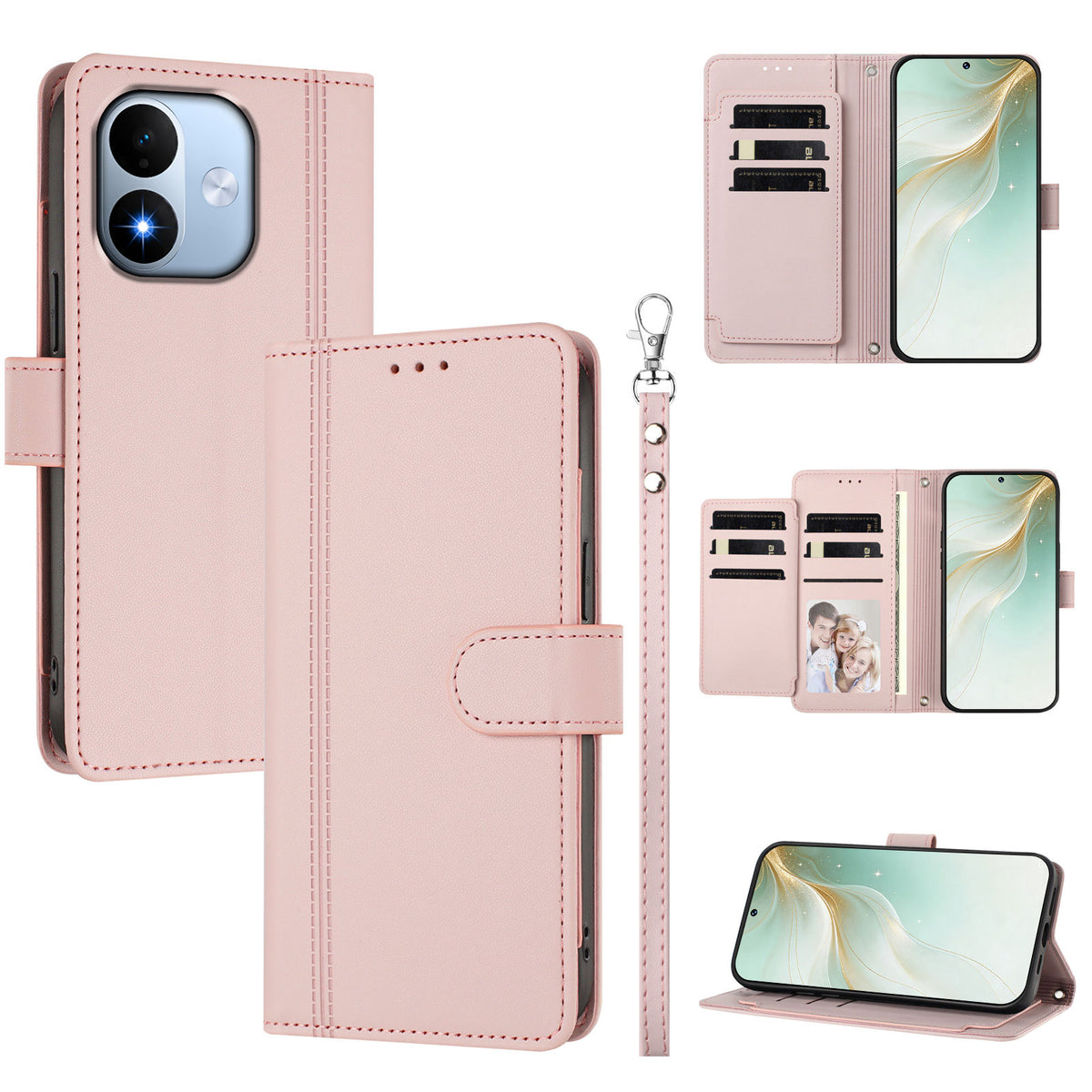 Cover til Xiaomi Redmi Note 17 5G (Global) / Xiaomi Redmi Note 17 (Indien/Kina) 5G / Xiaomi Redmi Note 17 4G (Global), 9 kortlommer, PU-læder, sammenklappeligt tegnebogscover med håndledsrem